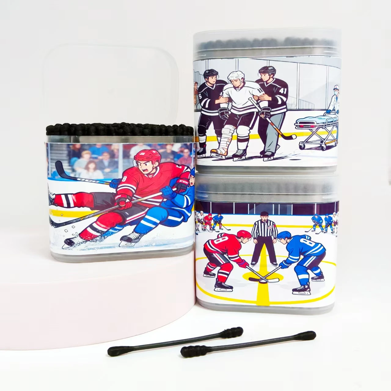 400개/600개 하키 테마 면봉 검정색 양면 선물용 면봉