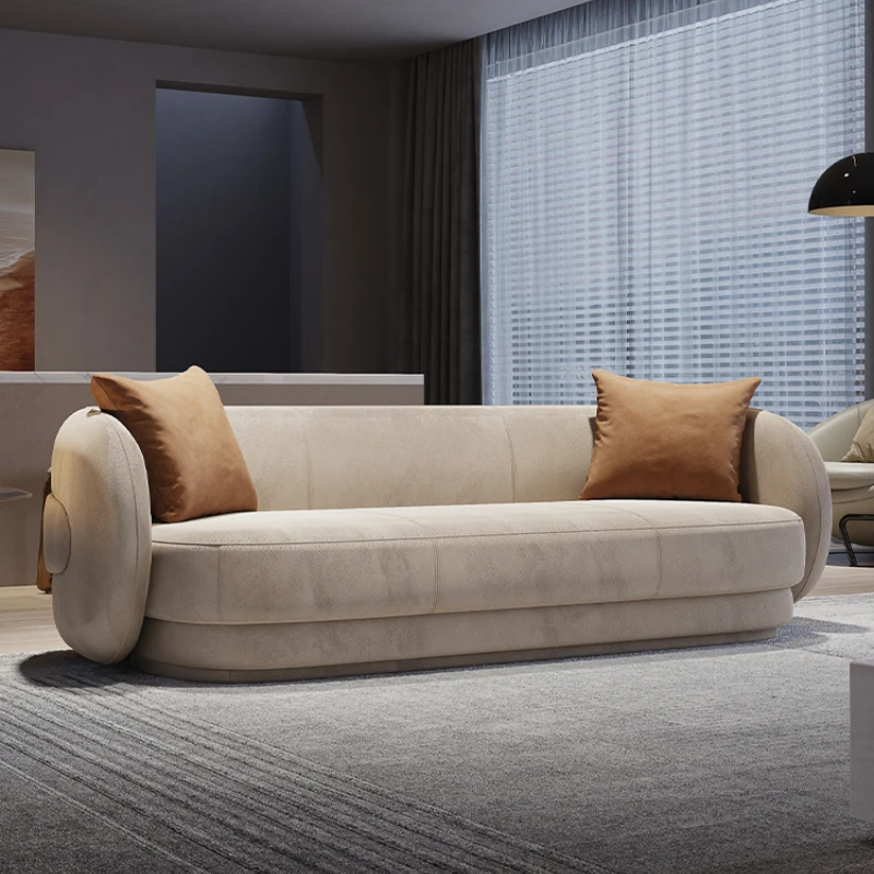 Fabric sofa, modern living room, frosted technology, plush fabric, straight row, light luxury sofa