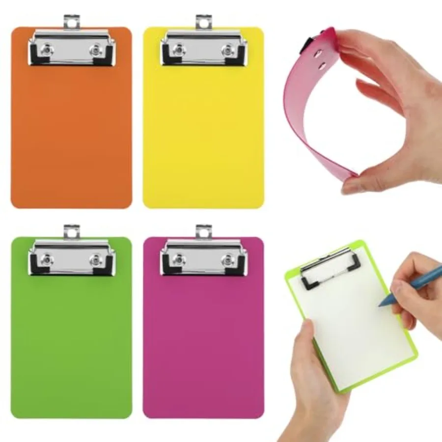

4 Pack Small Clipboards 4 x 6 Inch, Mini Clip Board Notepads Clipboard, Letter Size Plastic Pocket Clipboard with Low Profile C