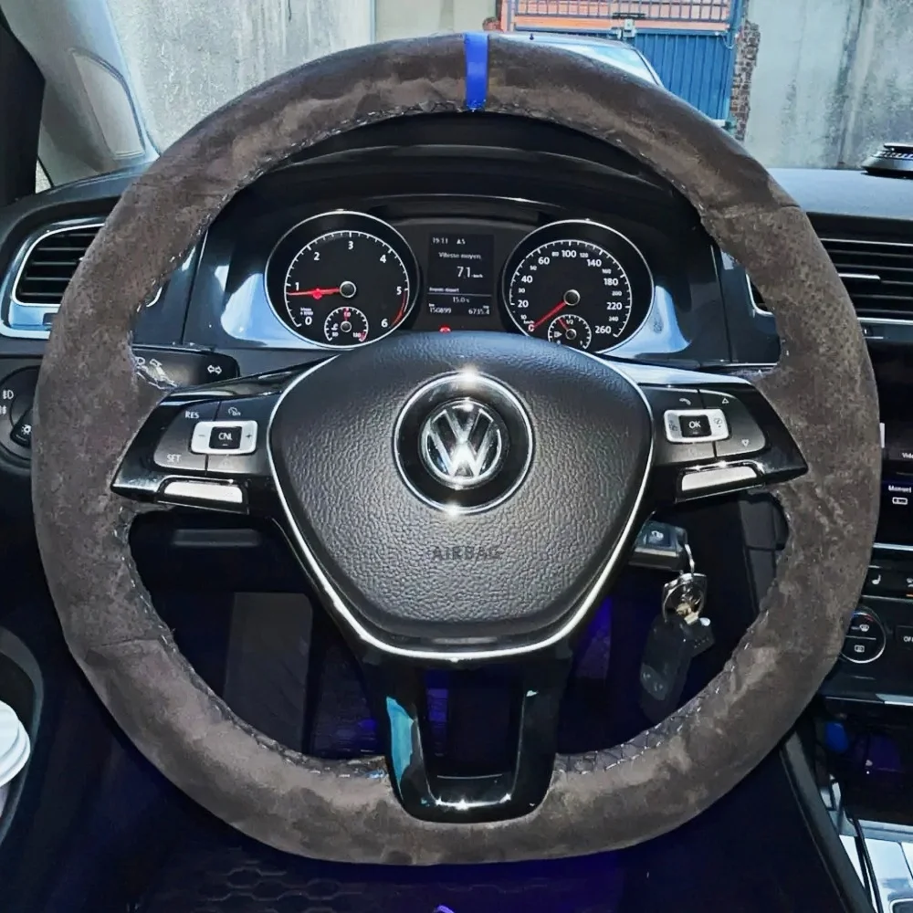 Customized Car Steering Wheel Braid Cover Hand Sewing Suede Leather For Volkswagen Golf 7 Mk7 Passat B8 Auto Accessories