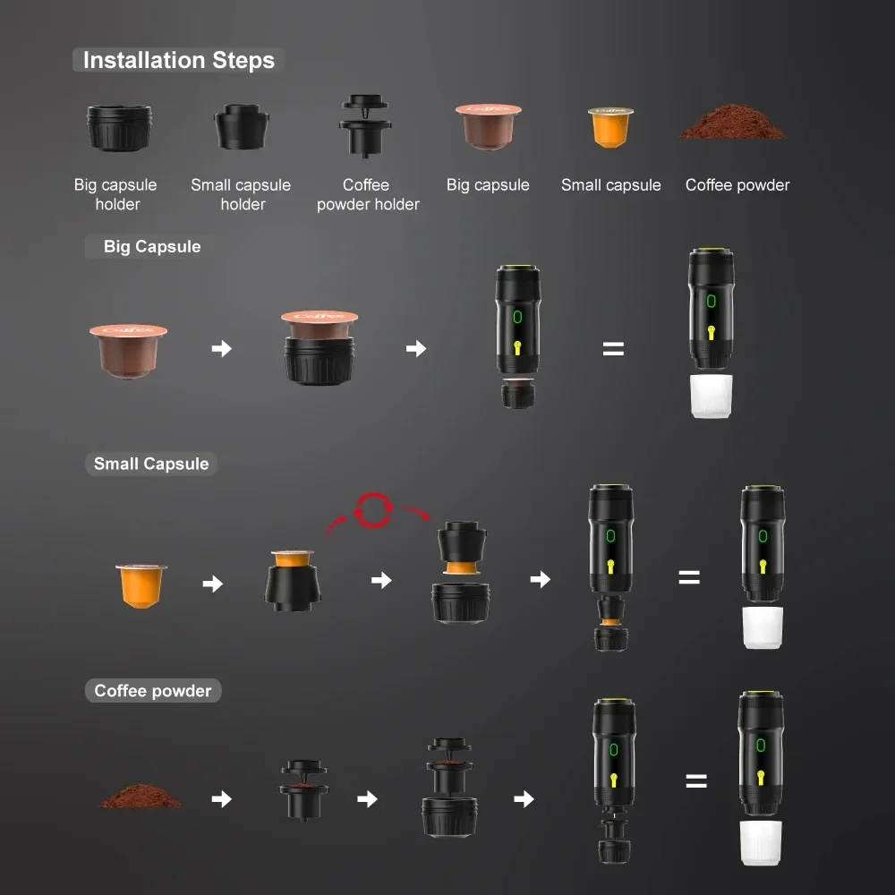 Description Picture 2 of itemPortable Wireless Espresso Coffee Maker Electric Coffee Machine Automatic Heating 19Bar Fit Nespresso Capsule Pods Ground Coffee