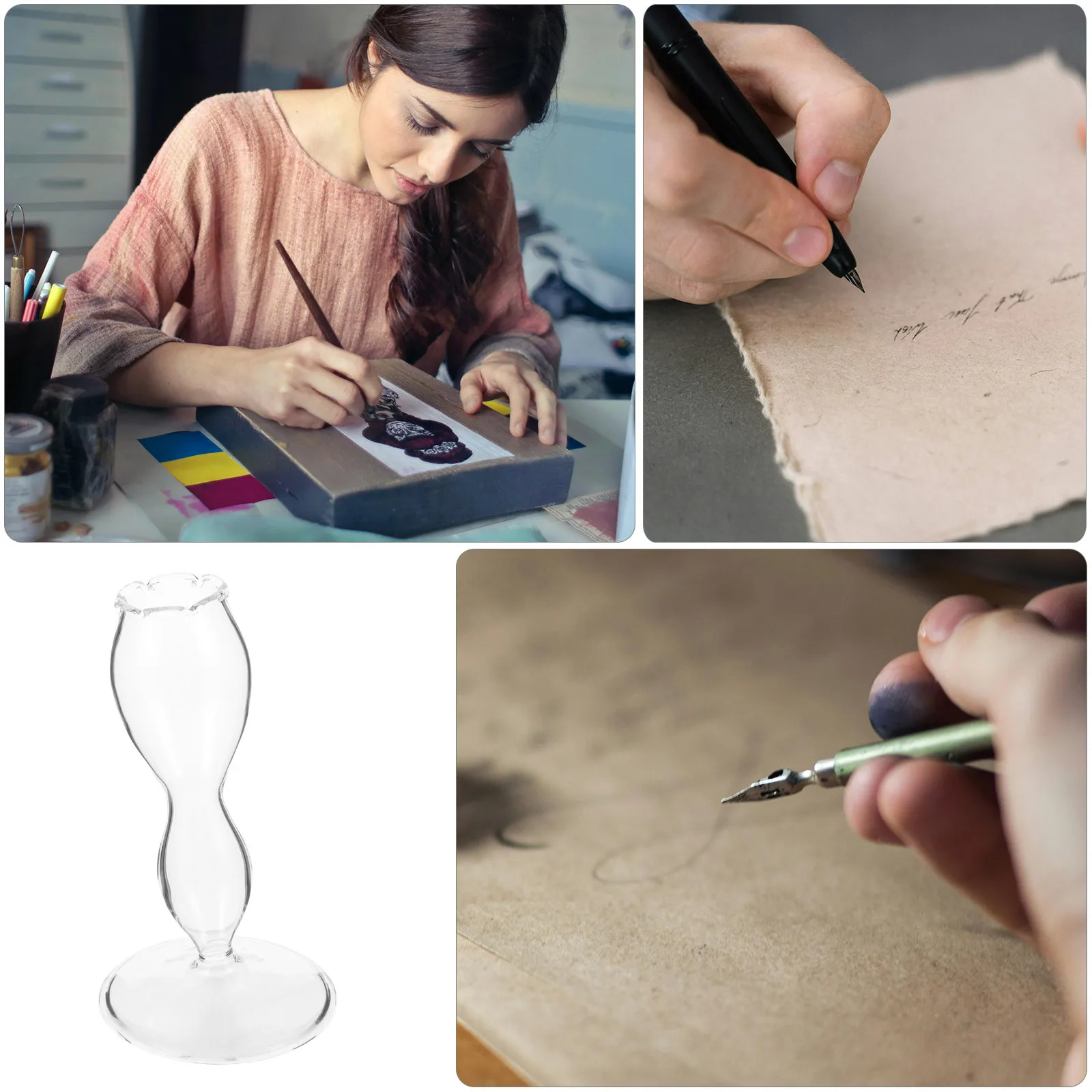 

Glass Dip Pen Holder Flower Bud Shaped Multi-Functional Desktop Adornment for Home Office School Dip Pen Glass Holder