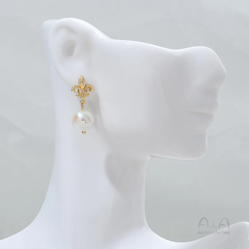 Color 14K Gold Inlaid Zircon Texture Iris Flower Hanging Rings Earrings Fashion DIY Hmade Ear Jewelry Accessories Material
