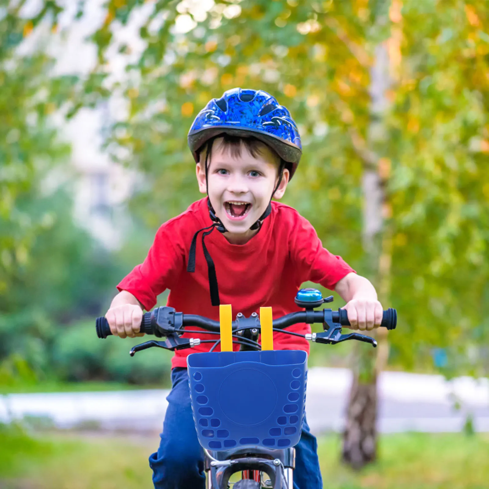 سلة دراجة قابلة للفصل باللون الأزرق الداكن - سلة أمامية بلاستيكية شديدة التحمل لتخزين الدراجات على سطح أملس