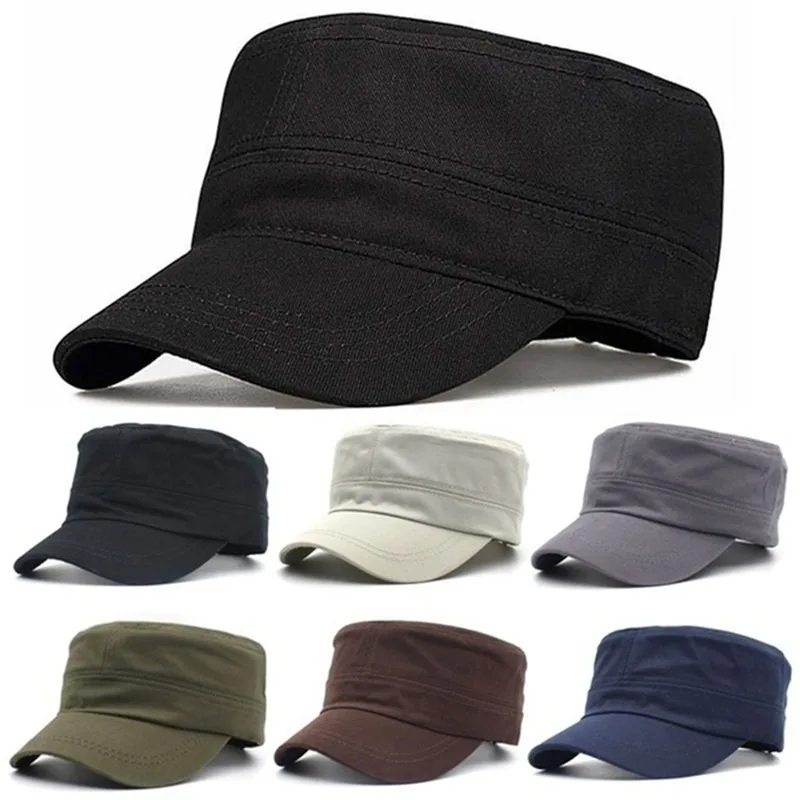 Men Plain Caps Adjustable Vintage Military Cadet Style Hat Breathable Sunproof Casual Solid Color Cap High Quality Fashion