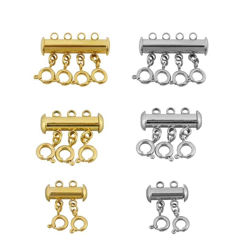 Customized  Stainless Steel Spring Buckle Lobster Clasps Connectors Slide Tube Lock Spacer Clasp