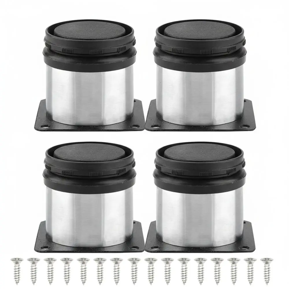 4 Pack Stainless Steel Furniture Legs Adjustable Round Cabinet Legs with 16 Screws Metal Leveling Feet