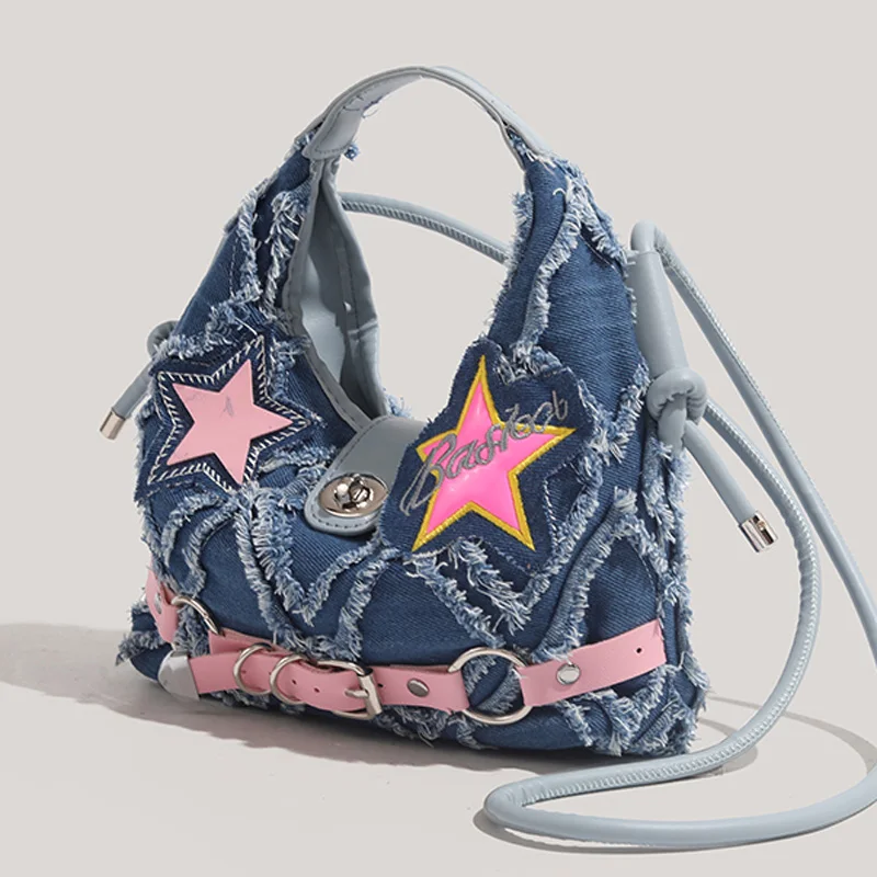 

2025 японская корейская милая джинсовая сумка через плечо со звездами для женщин