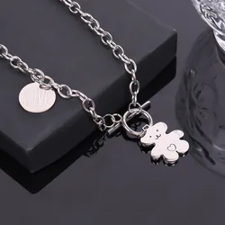 1 Fashionable Hip-Hop Love Teddy Bear Pendant Necklace, Personalized, Simple and Versatile, Niche Design, Collarbone Chain
