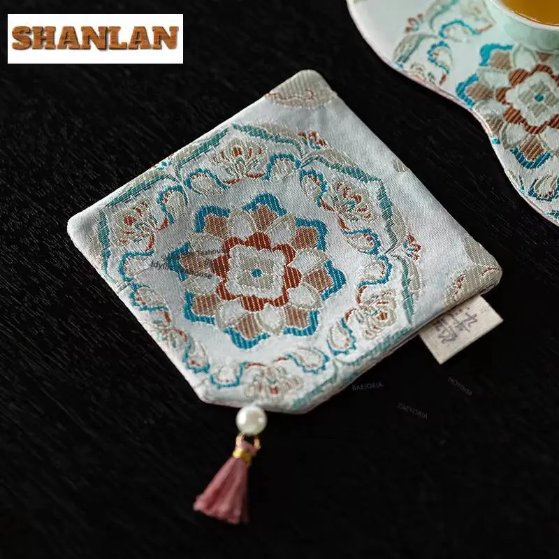 2pc/lot Bao Hua Run Deer Brocade Square Coasters Handmade Cup Mat For Coffee Cups Saucer Anti-scald Placemats Teacup Base Gift