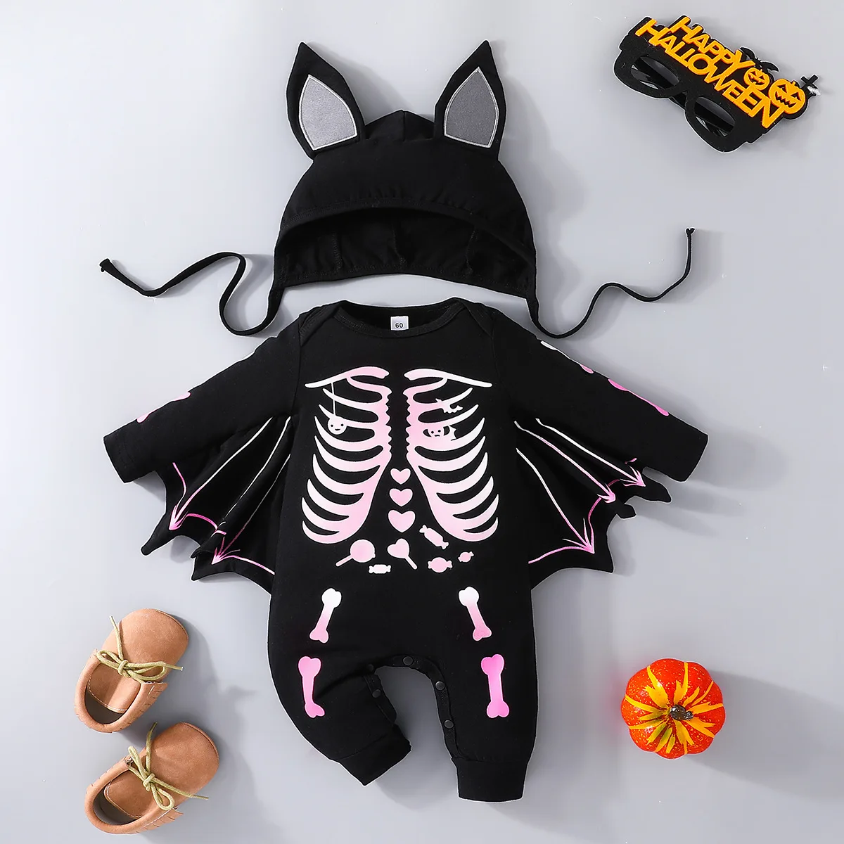 Halloween Party Costumes Baby Girls Newborn Romper Boys Toddler Bodysuits Skeleton Print Jumpsuit With Hat Infant Clothes