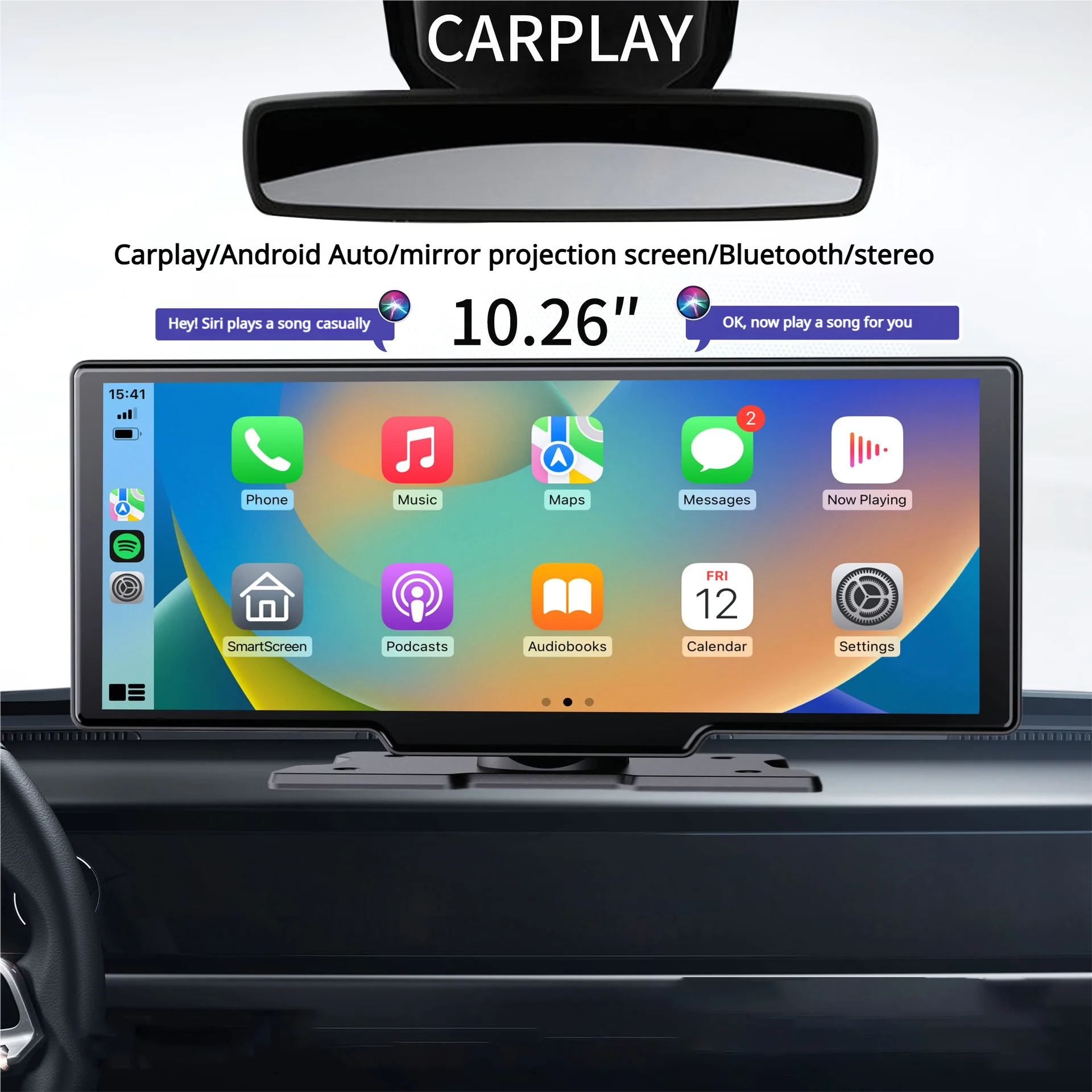 

CarPlay smart screen android auto front 4K rear 1080P dual-recording dash recorder 2.5D smart touch screen MP5 videos player