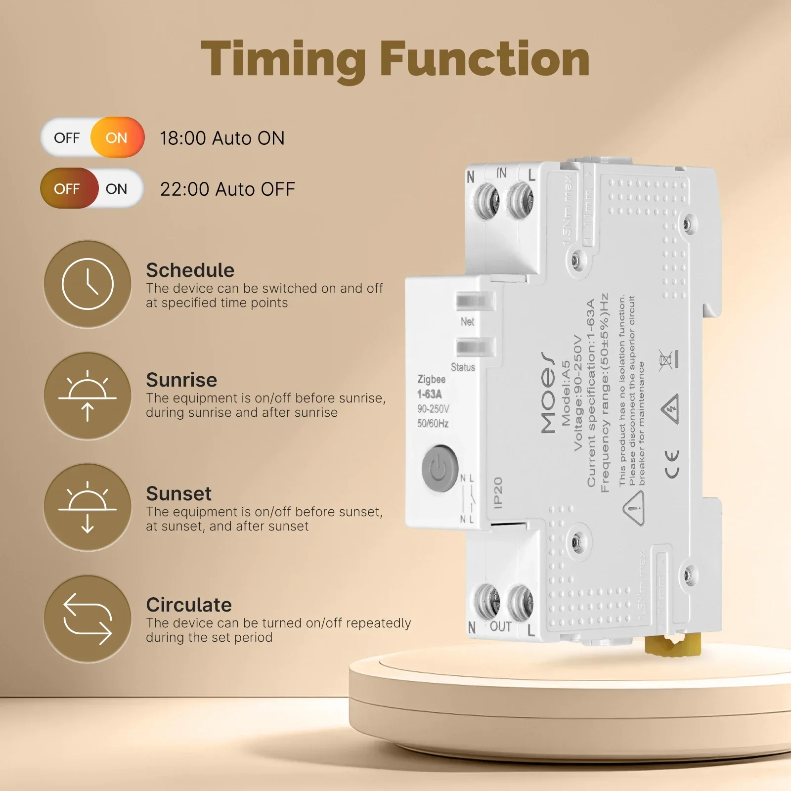 MOES Tuya Zigbee قطاع دارة ذكي 63A مراقبة الكهرباء المانع إنذار عتبة مجموعة APP التحكم مع Alexa V0 مقاومة للحريق