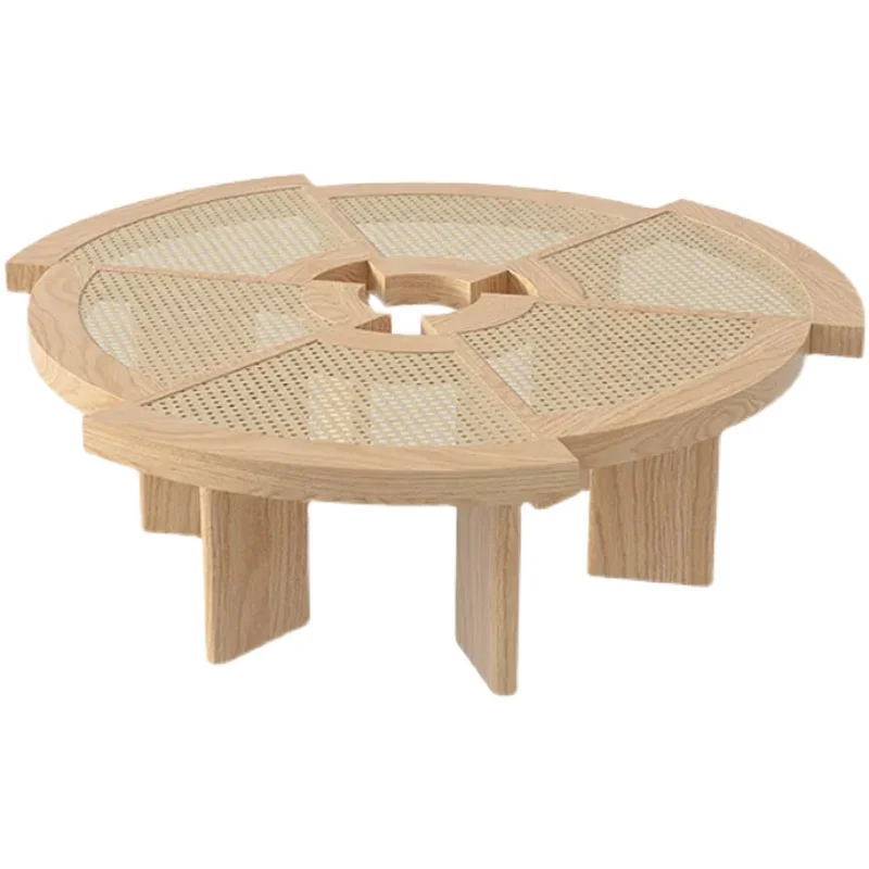 Japanese-Style Log Circle and Creative Solid Wood Simplicity Real Rattan Tea Table Gear Minimalist Coffee Table Rattan