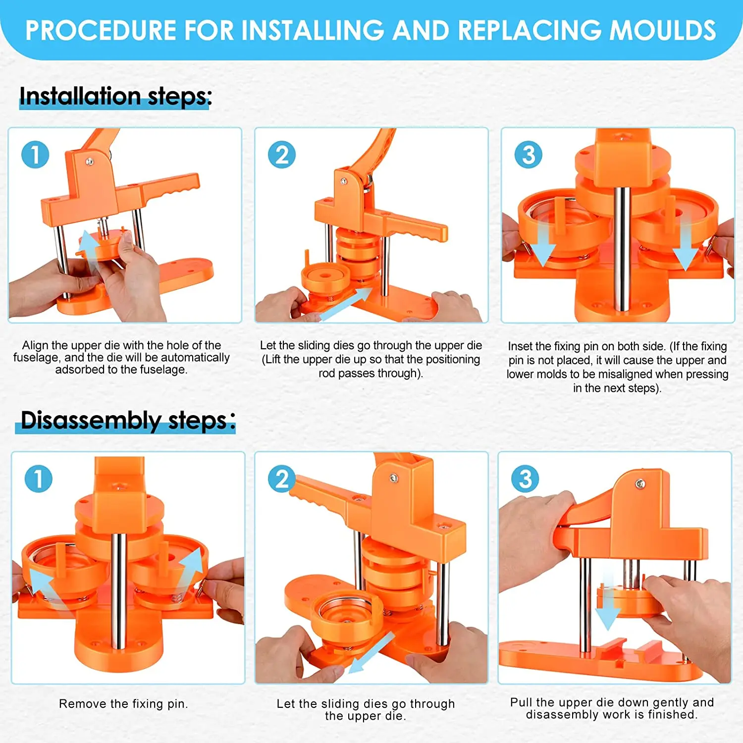 Orange Button Making Machine DIY Pin Punch Button Press Badge Making Supplies With 300 Button Needle Back Mylar And Round Cutter