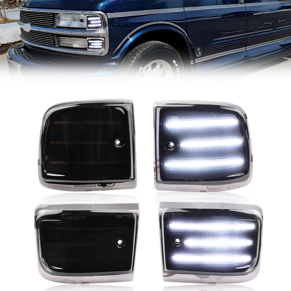 4 stuks voorste bovenste & onderste zijmarkeringslicht richtingaanwijzer met LED voor 1996-2002 Chevrolet Express bestelwagen 1500 2500 3500 bestelwagen