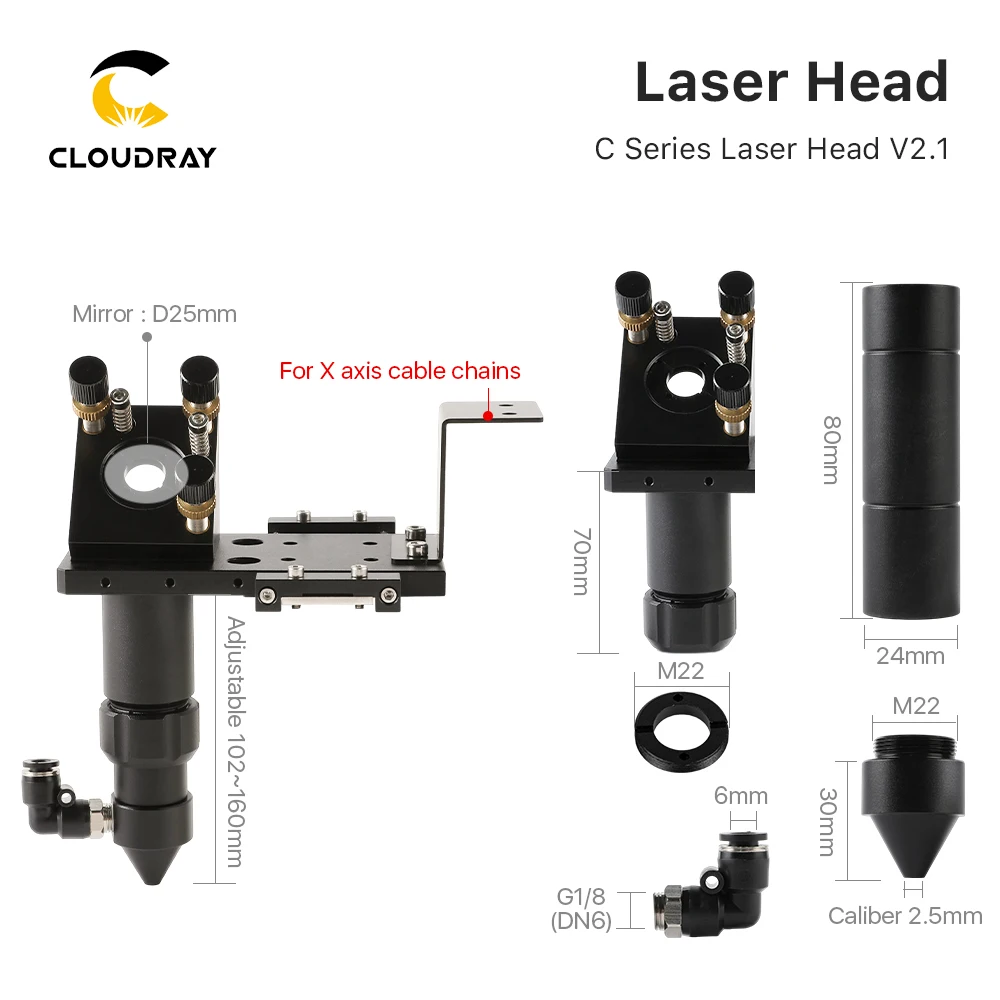 Cloudray C Series CO2 Laser Head Dia.18 FL38.1& Dia.20 FL50.8 / 63.5/101.6mm Mount for Laser Engraving Cutting Machine(Black)