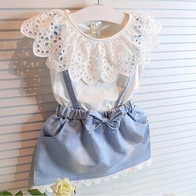 Kids Girls Dresses Denim Suspenders Dress Wedding Costume Toddler Girls Outfits Children Clothing Sleeveless Baby Dresses A246