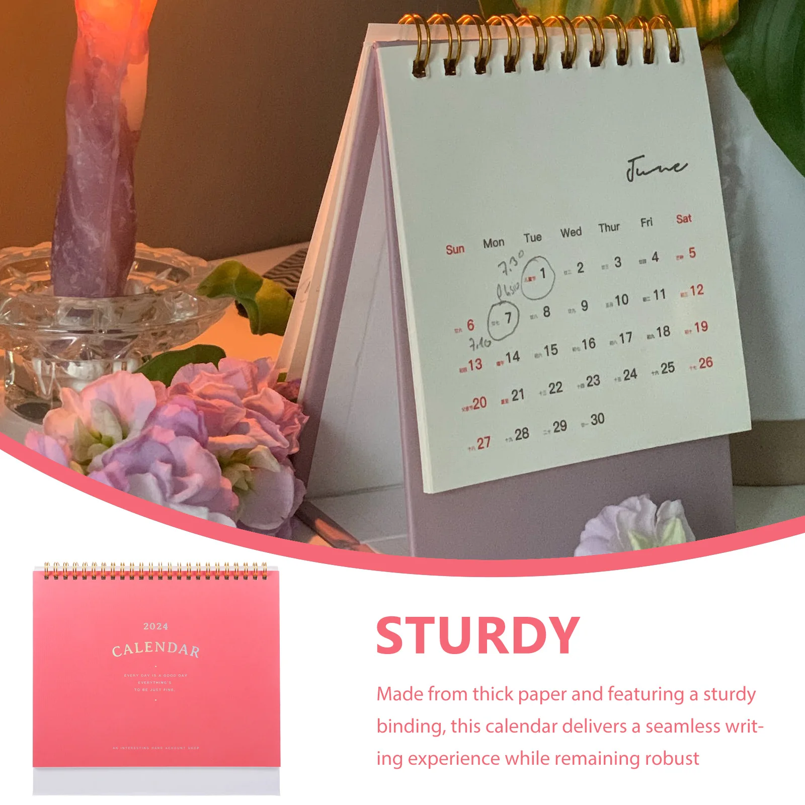

2024 Desktop Calendar Minimalist Planner Thick Paper Binding Office Desk Decoration Flip Calendar Home Furnishing Decor