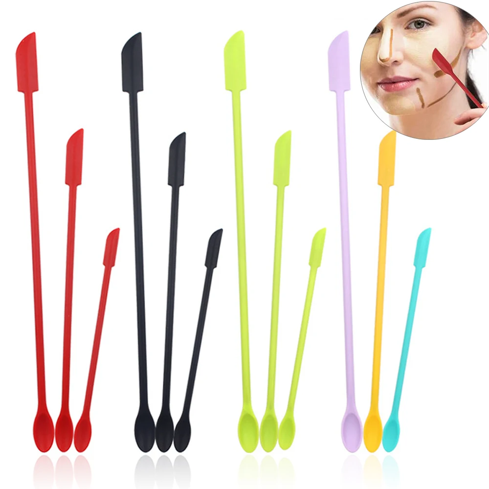 3Pcs/set Makeup Spatula Silicone Double-head Scraper Reusable Heat-Resistant Safe Mini Cosmetic Spatula Foundation Make Up Tools