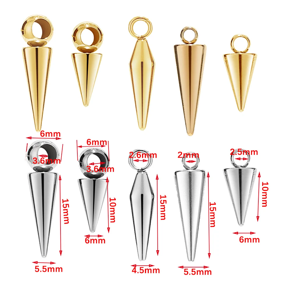 10PCS Stainless Steel Cone Charms Pendants Retro Bullet Spike Beads Charms for Women Man Hoop Earring Making Supplies