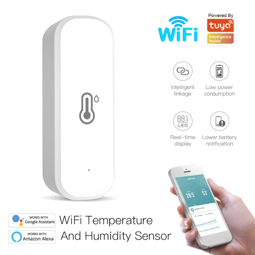 

Tuya WiFi Temperature Humidity Sensor Indoors Hygrometers Controllers Monitoring Working With Speakers Alexa