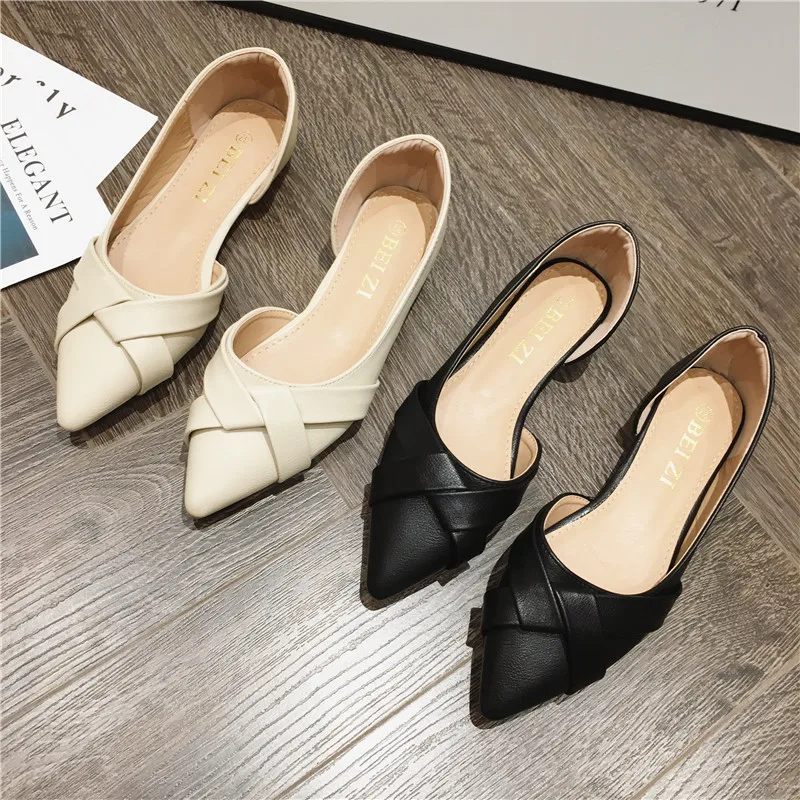 Women Black Flats Side Empty Plus Big Size 43 44 45 46 Pu Leather Soft Sole Lady Casual Shoes Pointed Toe Summer Flats 31 32 33