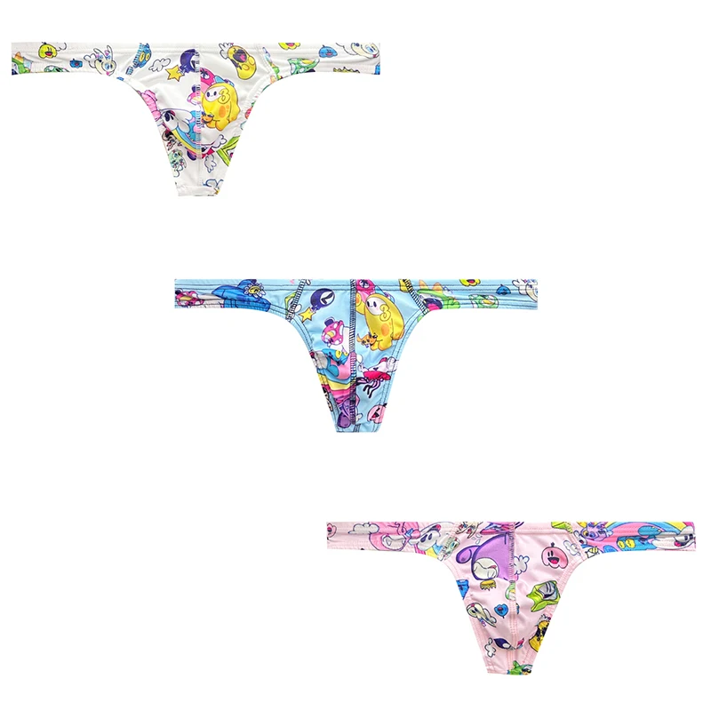 

3pcs Man Sexy Single Thong Underwear Hot Sale Colorful Summer Patterns Sexy Underpant Quick Dry Slip Panties Men's Briefs