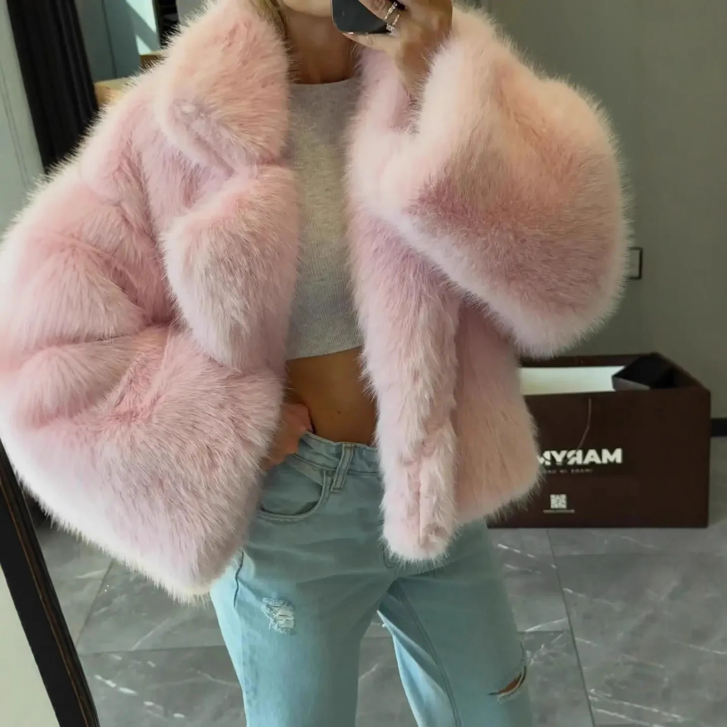 Kurzer künstlicher Pelzmantel für Damen, Herbst und Winter, lässig, bequem, warm, Anzugkragen, Jacke, modische Oberbekleidung