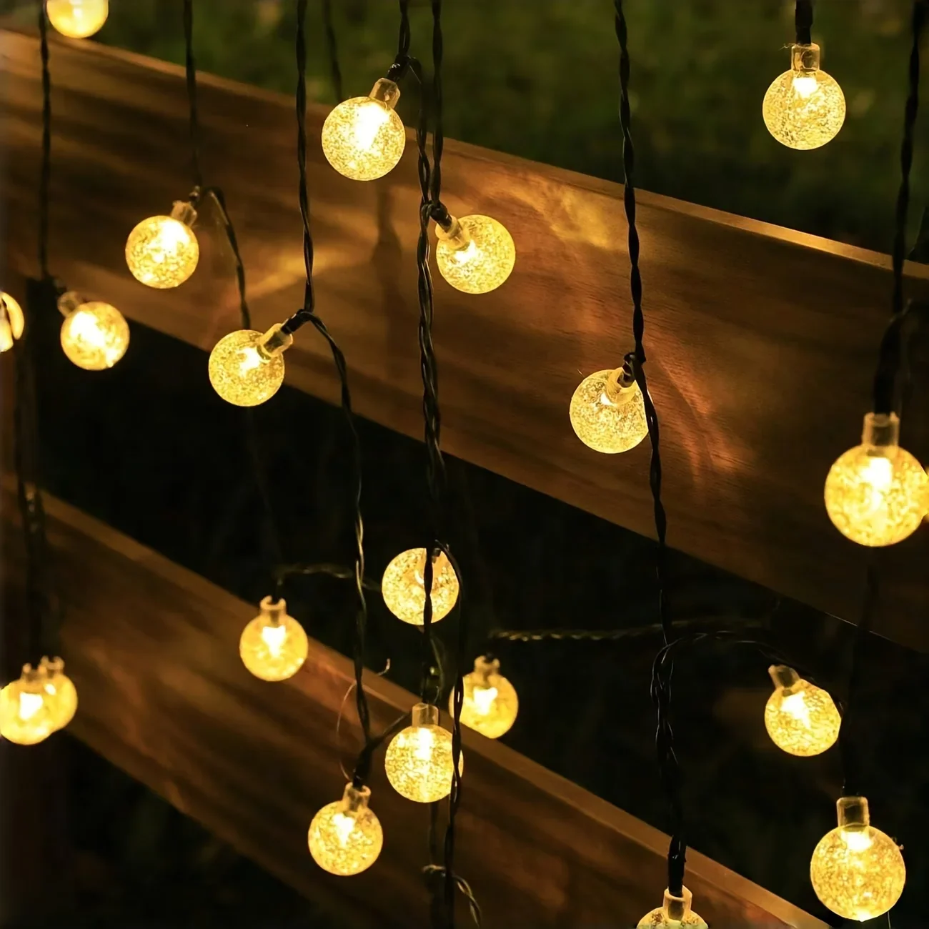1pc Solar Powered 20/30/50100 LED Fairy Bubble Crystal Ball String Light With 8 Lighting Modes Perfect For Ga