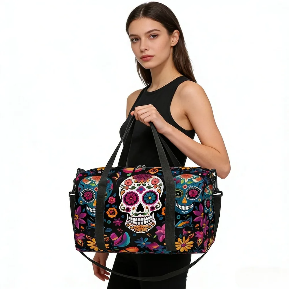 

Дорожная сумка-дафл с принтом мандалы и черепов, яркая разноцветная сумка для спортзала и йоги с ручками, прочная полиэстеровая сумка унисекс для активного отдыха