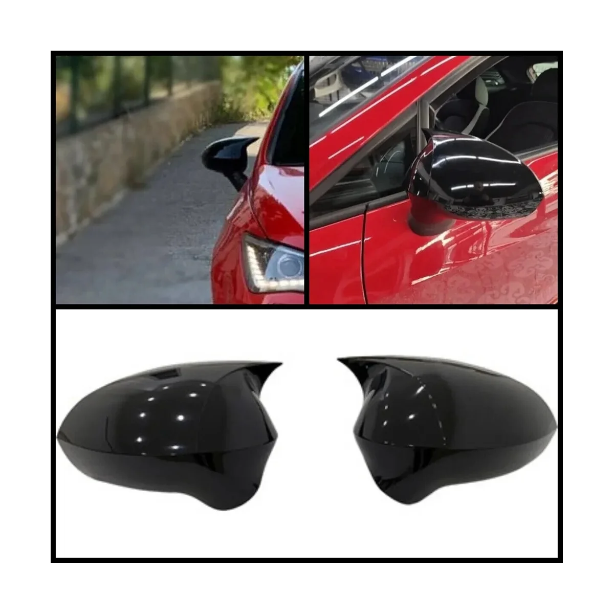 Car Mirror Cover Caps for Seat LEON 1P IBIZA 6J EXEO 3R 2008-2017 Side Rear View External Part(Black)