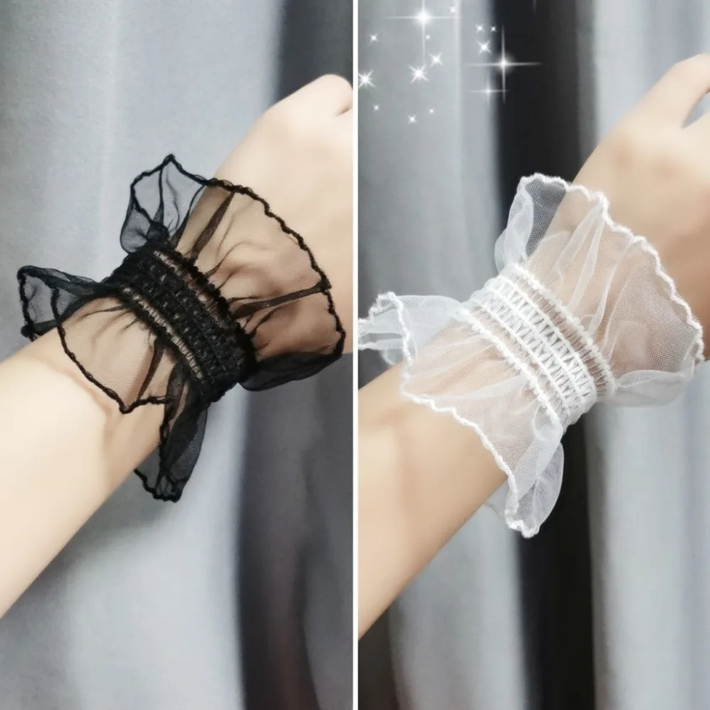 

Lolita Short Hand Sleeve Gloves Lace Rose Flower Wrist Cuffs Ruffled Floral Elastic Bracelet Women Cosplay Clothing Oversleeve