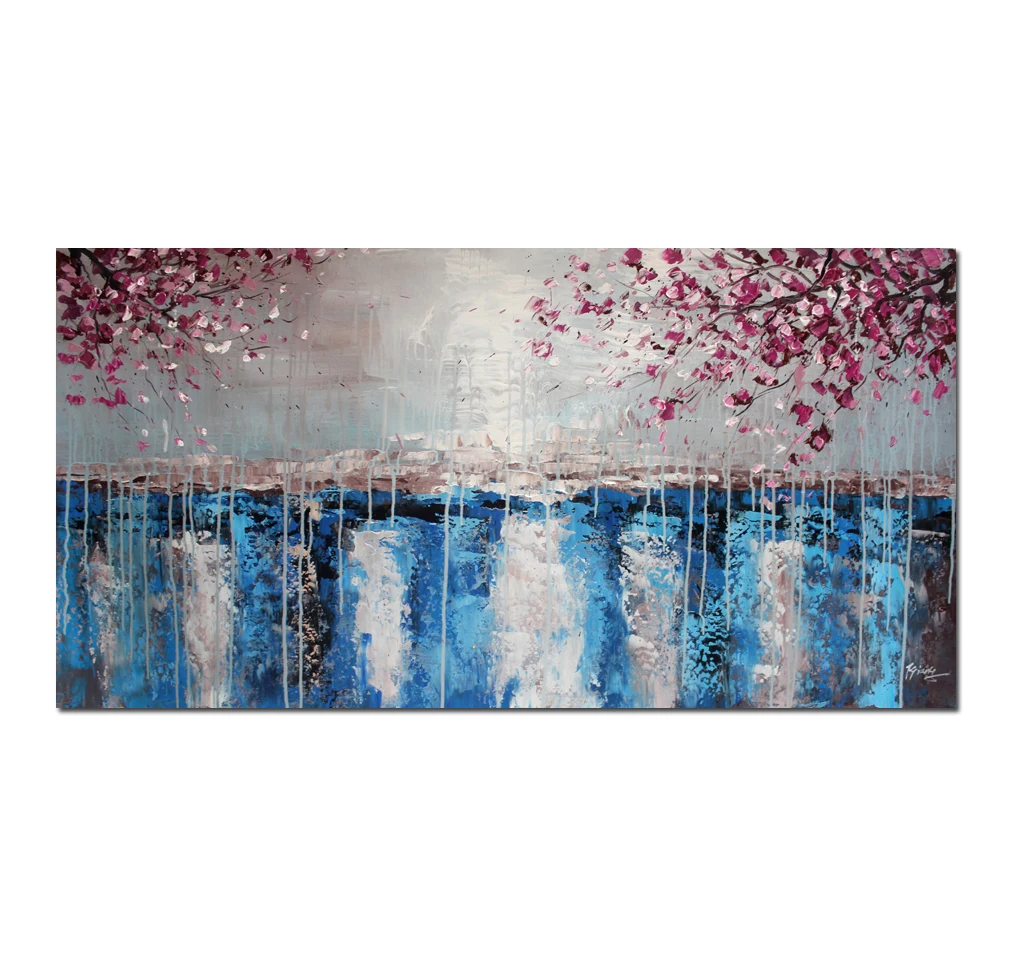 

Modern Contemporary Original Hand Painted Palette Knife Blue Abstract Oil Painting Canvas for Living Room Home Decor Wall Art