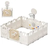 Foldable Baby Playpen with Mini Basketball Hoop & 50Pcs Coloured Pit Balls, Car Theme Playpen for Baby and Toddlers
