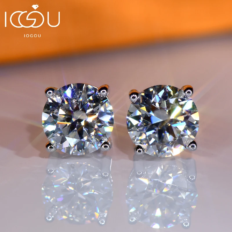 IOGOU Luxury 11MM 5ct Real Big Moissanite Diamond Stud Earring For Women Classic 925 Sterling Silver Earring Jewelry Certificate