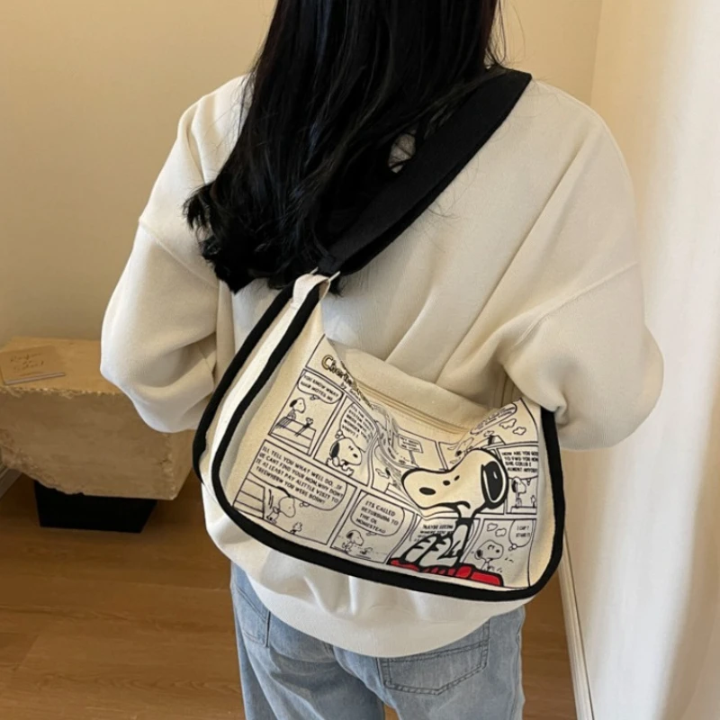 

Fashion Snoopy Canvas Crossbody Bag for Women Kawaii Cartoon Large Capacity Mickey Mouse Shoulder Bag Girls Holiday Gifts
