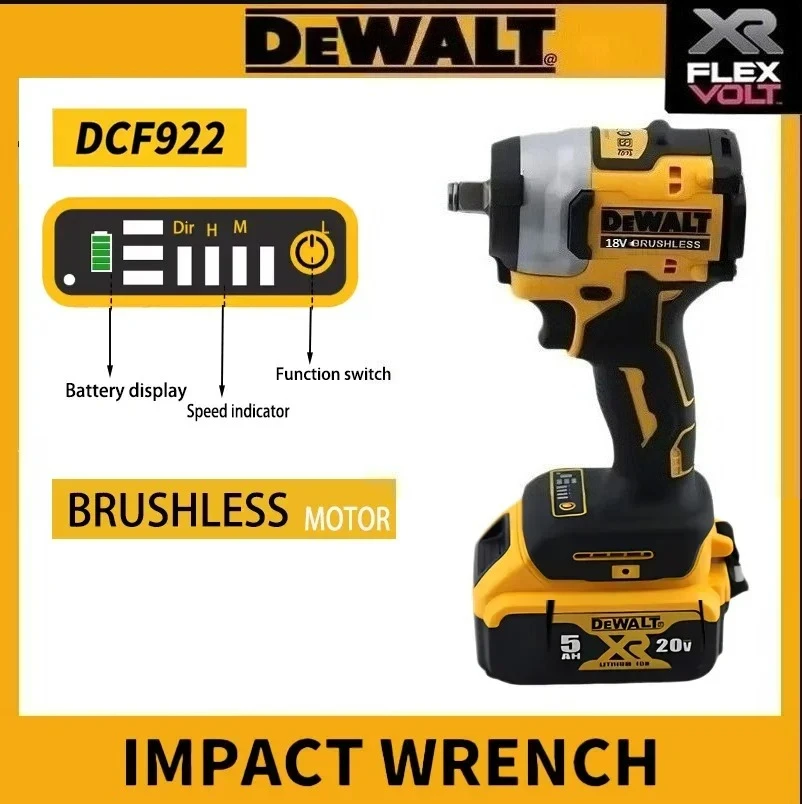 

Электрический ударный гайковерт Dewalt DCF922, аккумуляторный, высокомоментный, 406 Нм (при обратном ходе), 1/2 дюйма, 2500 об/мин, универсальный, 18В-20В, электроинструмент