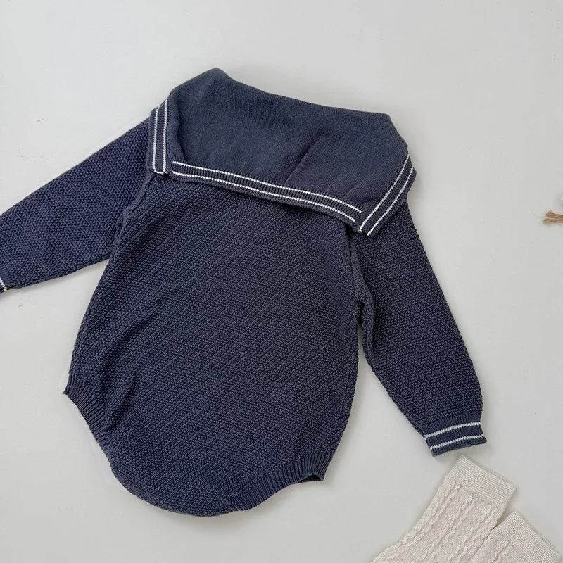 جديد ربيع 2026 بدلة قفز محبوكة للأطفال الأولاد والبنات بياقة بحرية وأكمام طويلة ملابس أطفال حديثي الولادة 0-24 متر ملابس أطفال #6