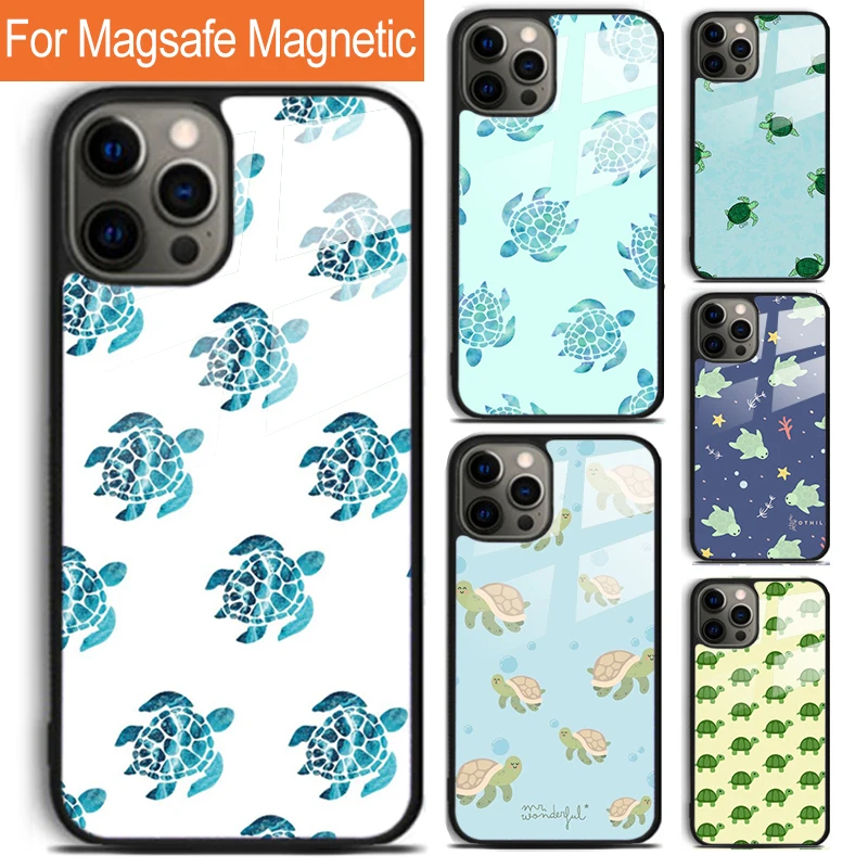 Ocean Sea Turtle Phone Case For iPhone 16 15 14 13 12 11 Pro Max Plus Magsafe Magnetic Wireless Charging Cover