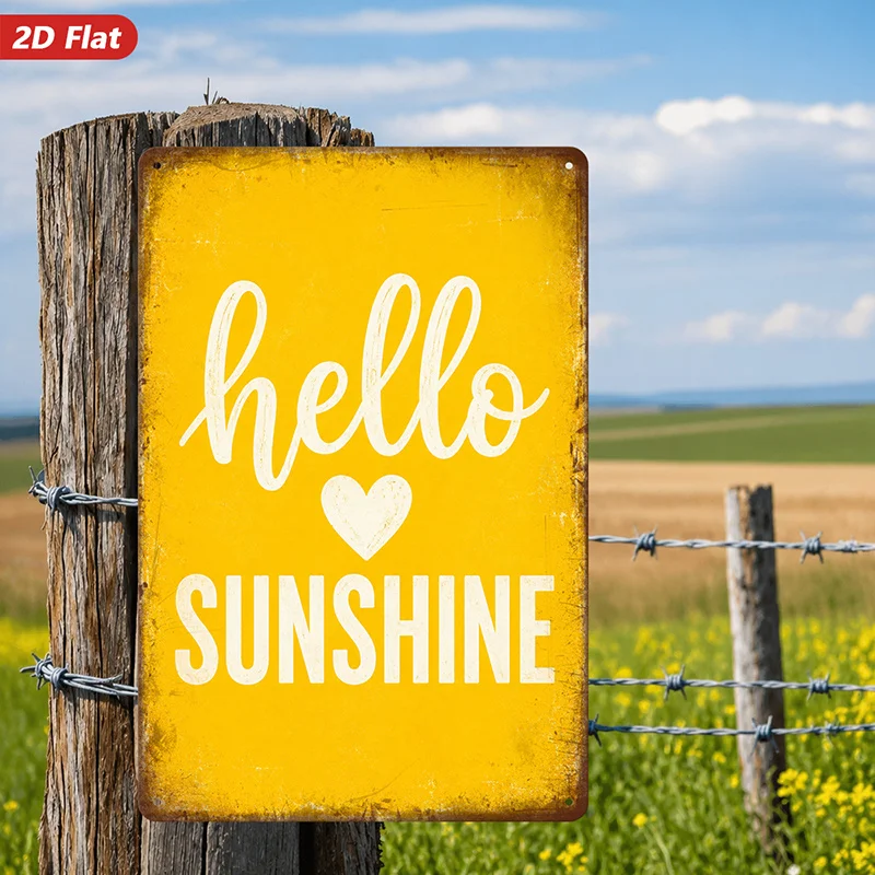 2D Flat, 1pc Metal Sign Wall Art, Hello Sunshine Wall Art, Rustic Style, Inspirational Quote, Home Decor, Suitable for Living Ro