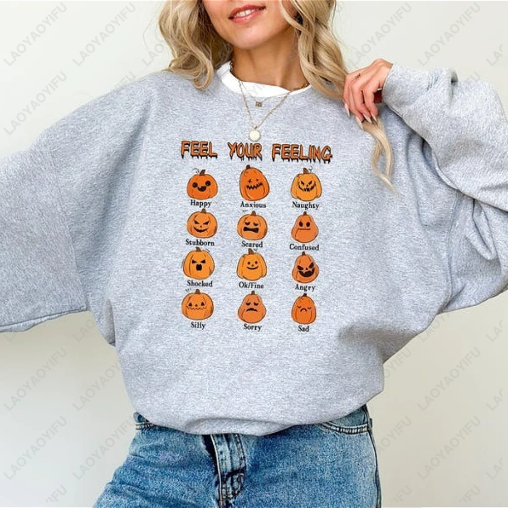 اشعر بمشاعرك، سويت شيرت وجه اليقطين للهالوين، ملابس عصرية للشارع الرهيبة، ملابس رياضية للنساء، هوديي أنيق