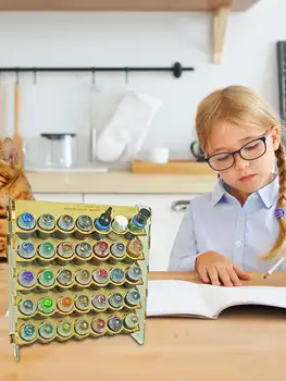 35格顏料瓶架 木製顏料收納架 多層木製整理架 易於組裝,適用於微型模型顏料套裝 8 最佳銷售 油漆架 - №7