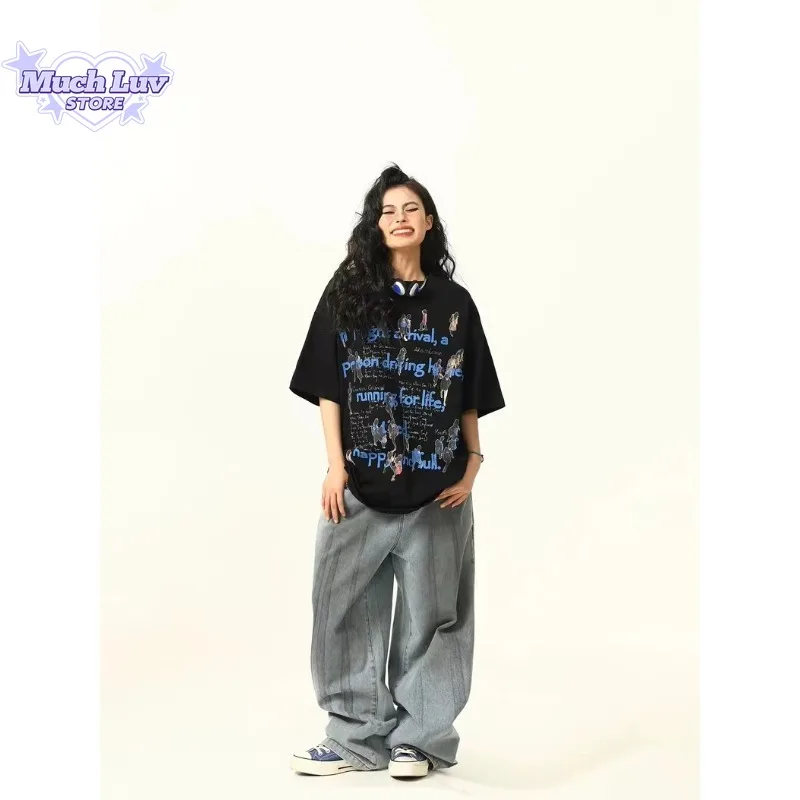 

Fun Crowd Letter Printed T-shirt for Men and Women Summer Fashion Trend Casual Comfy Pure Cotton Couple Short Sleeve Top Ins