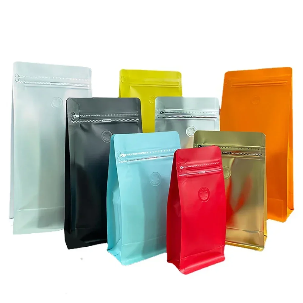 50pcs T-Ziplock Plastic Bags Aluminum Foil Whey Protein Powder Packaging with Gusset Coffee Bean Bag with Valve 4OZ 8OZ 16OZ 1kg