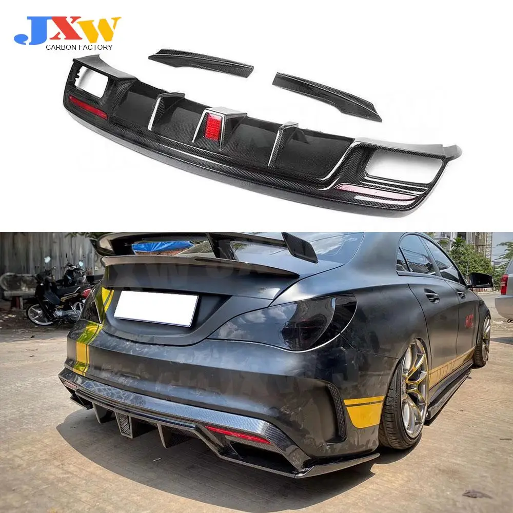 

Carbon Fiber FRP Rear Bumper Lip Diffuser LED Light With Splitters For Benz CLA Class W117 CLA200 CLA250 CLA260 CLA45 AMG 13-18