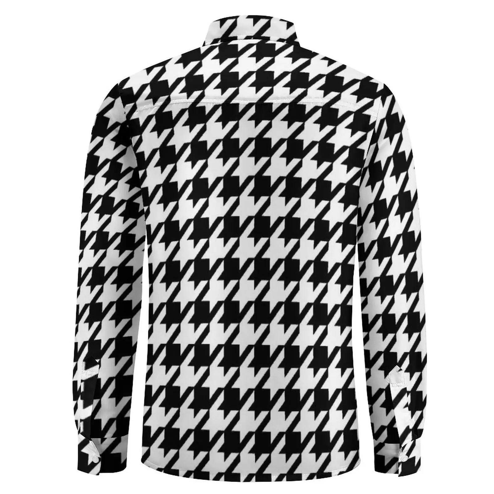 Blusa houndstooth preta e branca masculina, camisa de manga comprida, camisa casual clássica, blusa com design abstrato, plus size, primavera