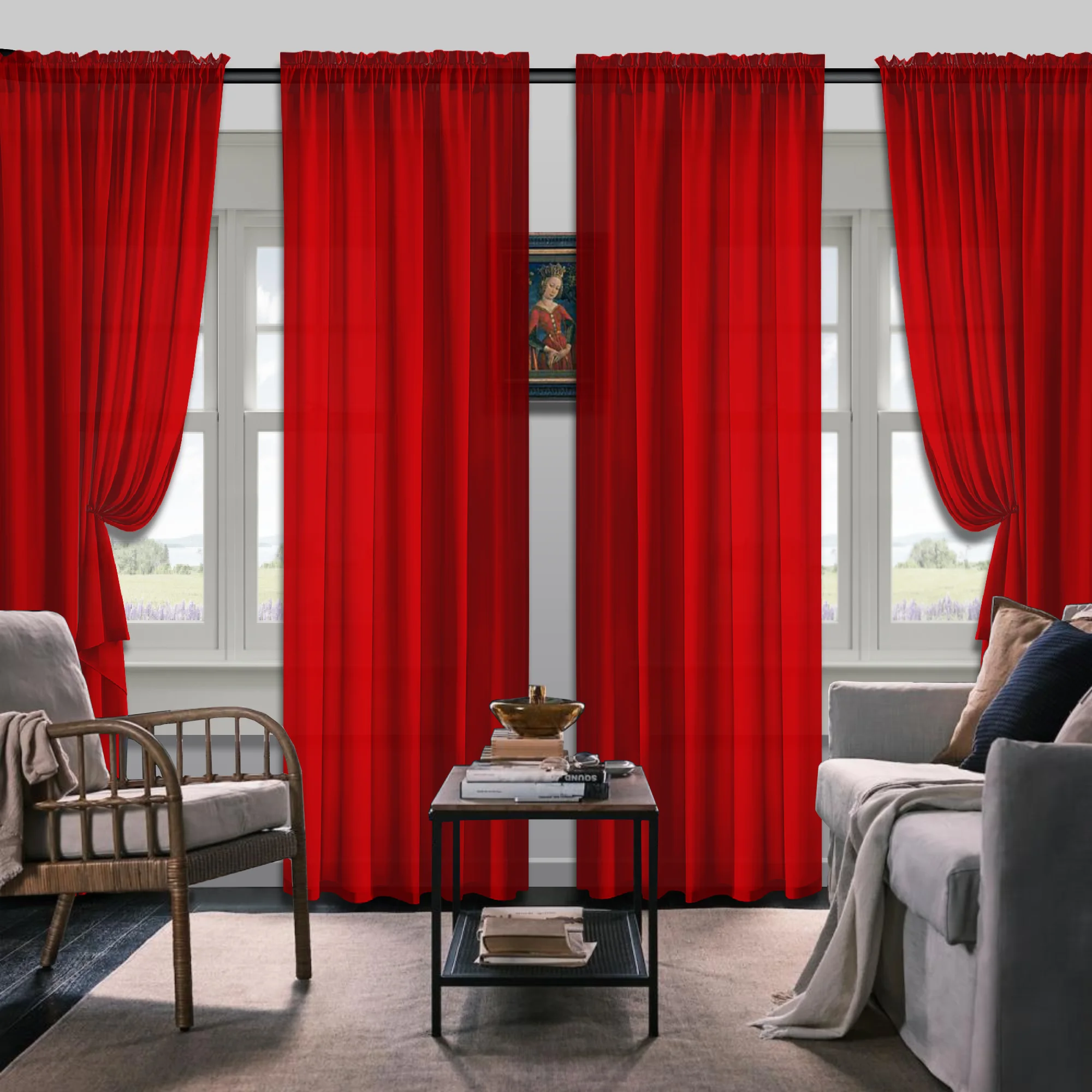 

Set Of 4 Curtains, Solid Color Simple Rod Pocket Blackout Curtains, Suitable For Living Room, Office, Home, Bedroom Decoration