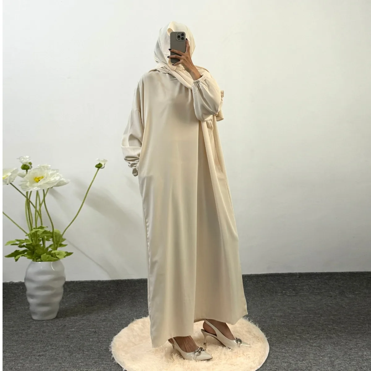 Modesty Prayer Dress Women Jilbabs Kaftan Muslim Abayas Dubai Robe Hijab Smocking Sleeve Ramadan Dresses Islamic Clothing