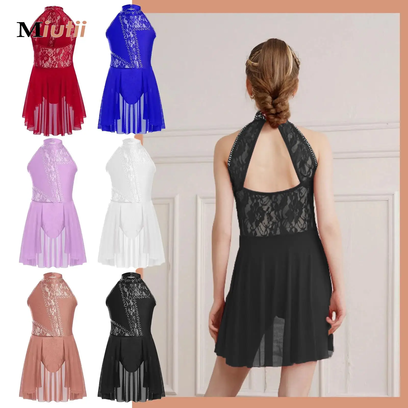 

Kids Girls Floral Lace Ballet Dress Gymnastics Leotard Ballerina Clothes Lyrical Dance Costume Children Figure Skating Dress